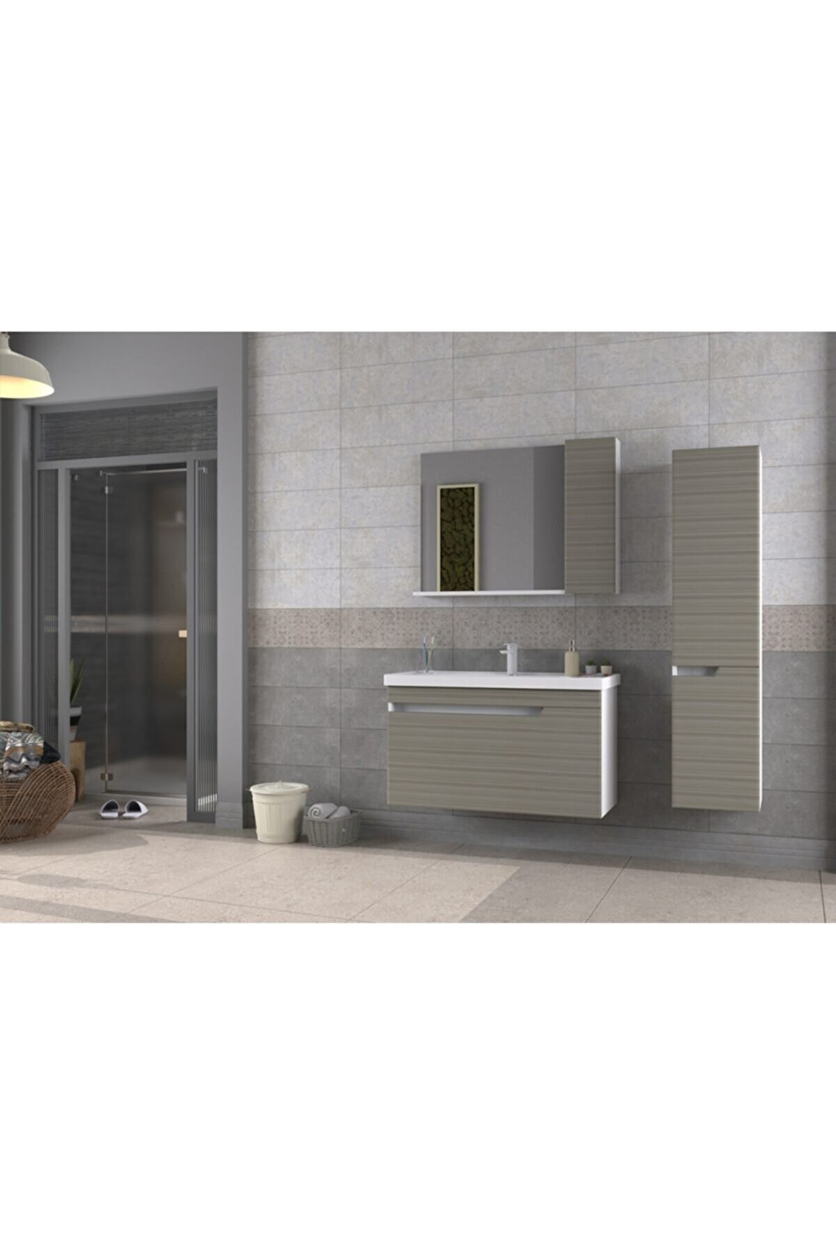 Biani Baha 80 cm Kahve Ruled Banyo Dolabı