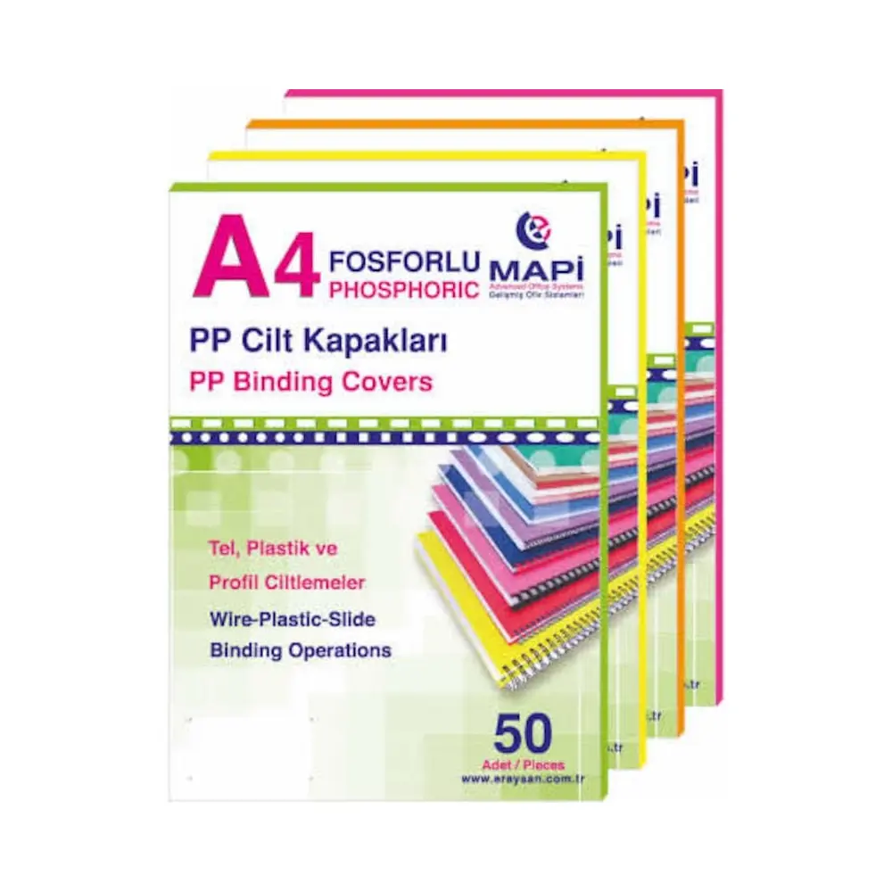 Mapi A4 Pp Fosforlu Kapak 550 Mikron Fosforlu Magenta 50 Adet