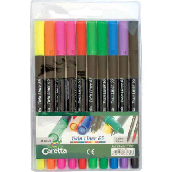 Caretta CT-65 Twinliner Çift Uçlu 10 Renk Keçeli Kalem 0.4mm-1.0mm