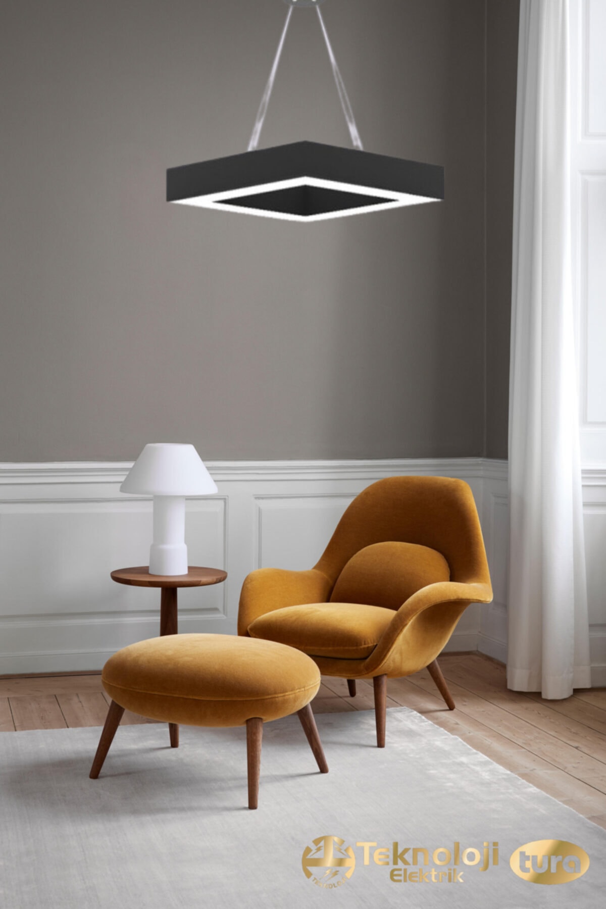 Teknoloji Elektrik Kare Modern Linear Led Avize Beyaz Işık 6500 K 60w 40*40 Cm