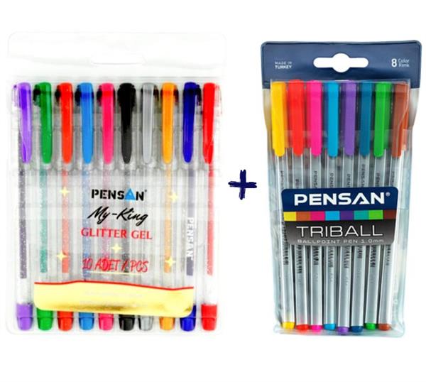 Pensan Triball 8 Li Tükenmez + Pensan My King 10 lu Simli Jel Kalem