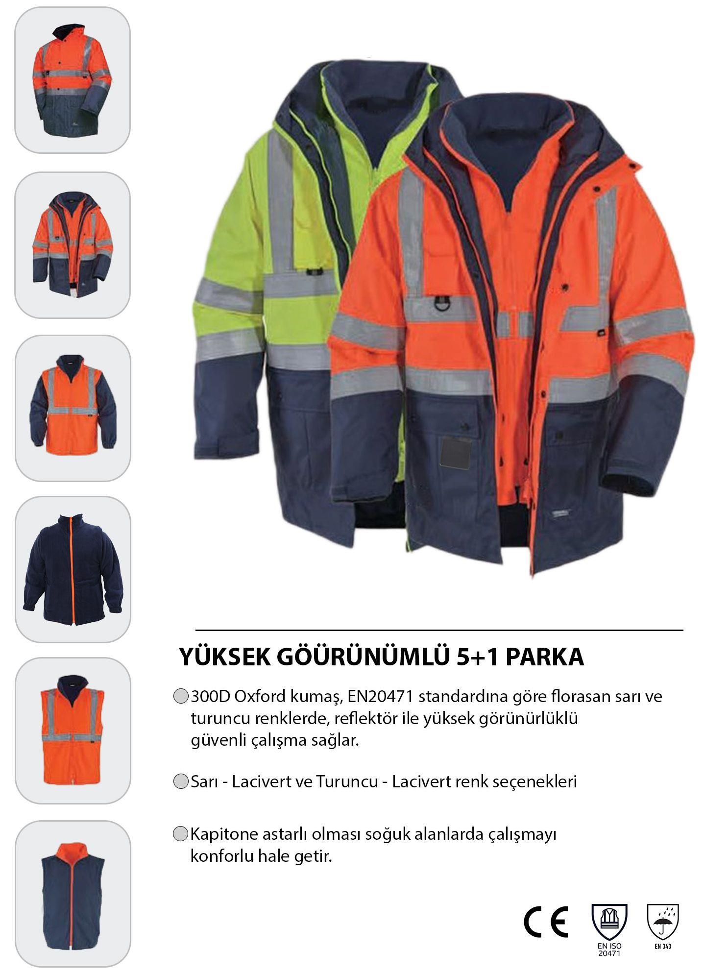 Kkdavm Bestguard İşçi Parkası Yüksek Görünümlü 5 + 1 Parka Çok Kullanışlı Ceket Mont Parka