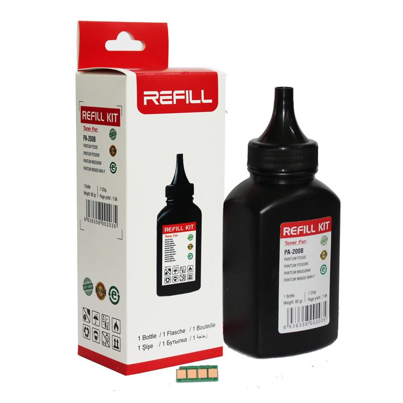 Pluscopy Muadil Pantum Pa200B Pa-200 Pa210Refill-P2500-M6600 Toz+Çip Toner Dolum Kiti Tekli