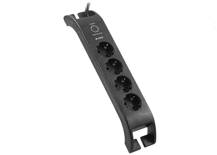 S-Link SPG3040 2m 3G1.5mm2 900 Joule 4'lü Akım Korumalı Siyah Priz