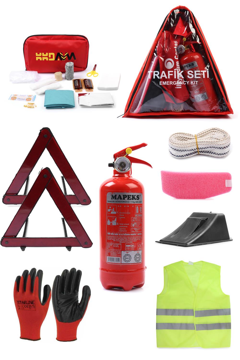 Kkdavm Trafik Ilkyardım Seti Yangın Tüpü Boyunluk Oto Muayene Seti Tüp Son kullanım 2024-2028