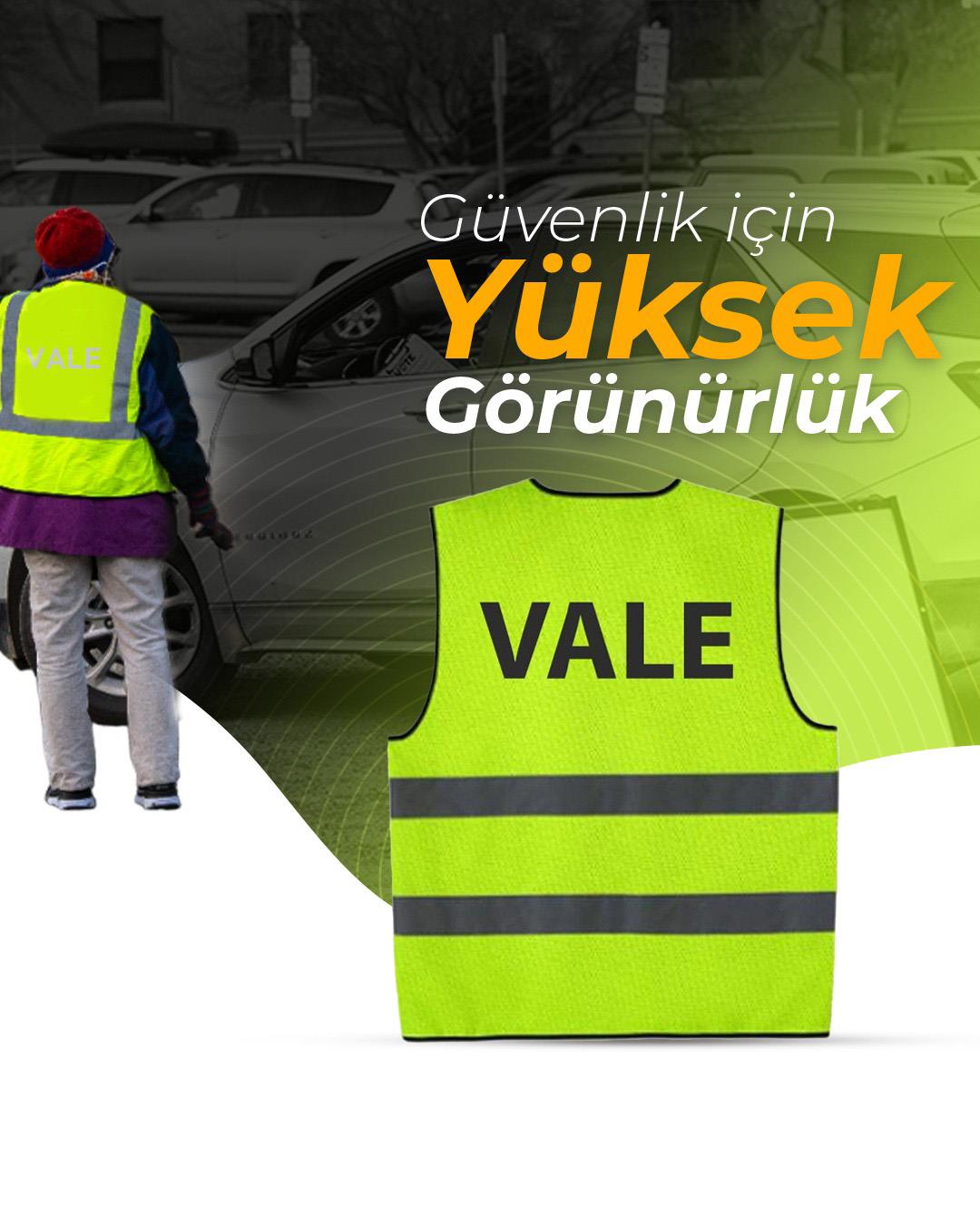 YÜKSEK GÖRÜNÜMLÜ VALE YAZILI REFLEKTÖRLÜ YELEK