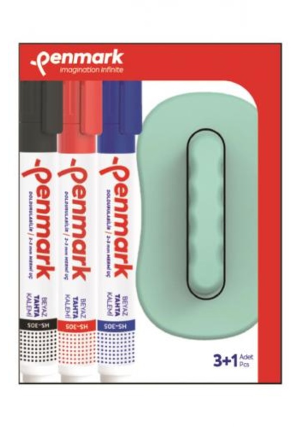 Penmark Beyaz Tahta Kalemi 3 Lü Set+Silgi