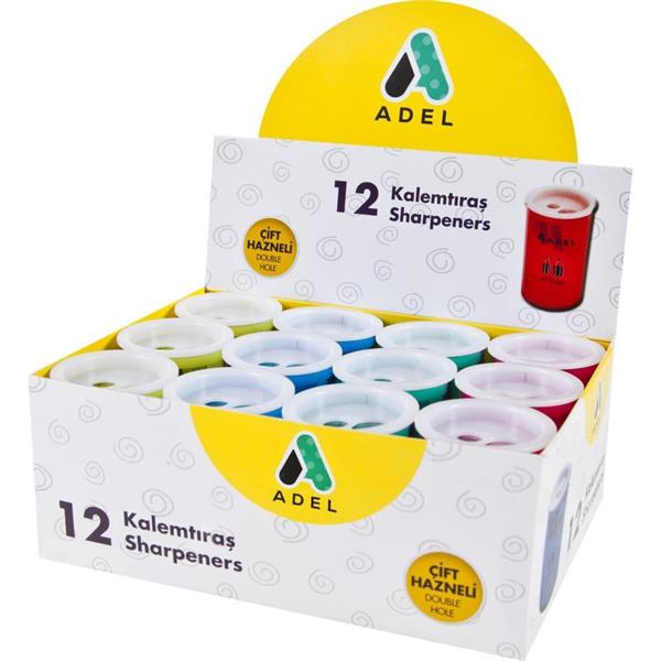 Adel 619 Şeffaf Çift Hazneli Kalemtıraş 12 Adet