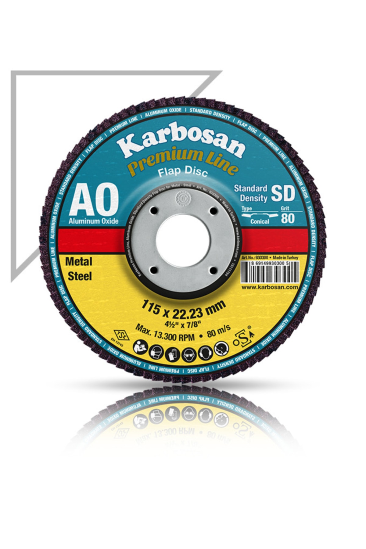 Karbosan 115X22.23 4 1/2X7/8 Ao 60 Kum Flap Disk