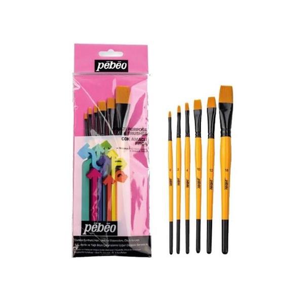 Pebeo 6 Lı Fırça Seti Düz Kesik Kısa Saplı Set:3