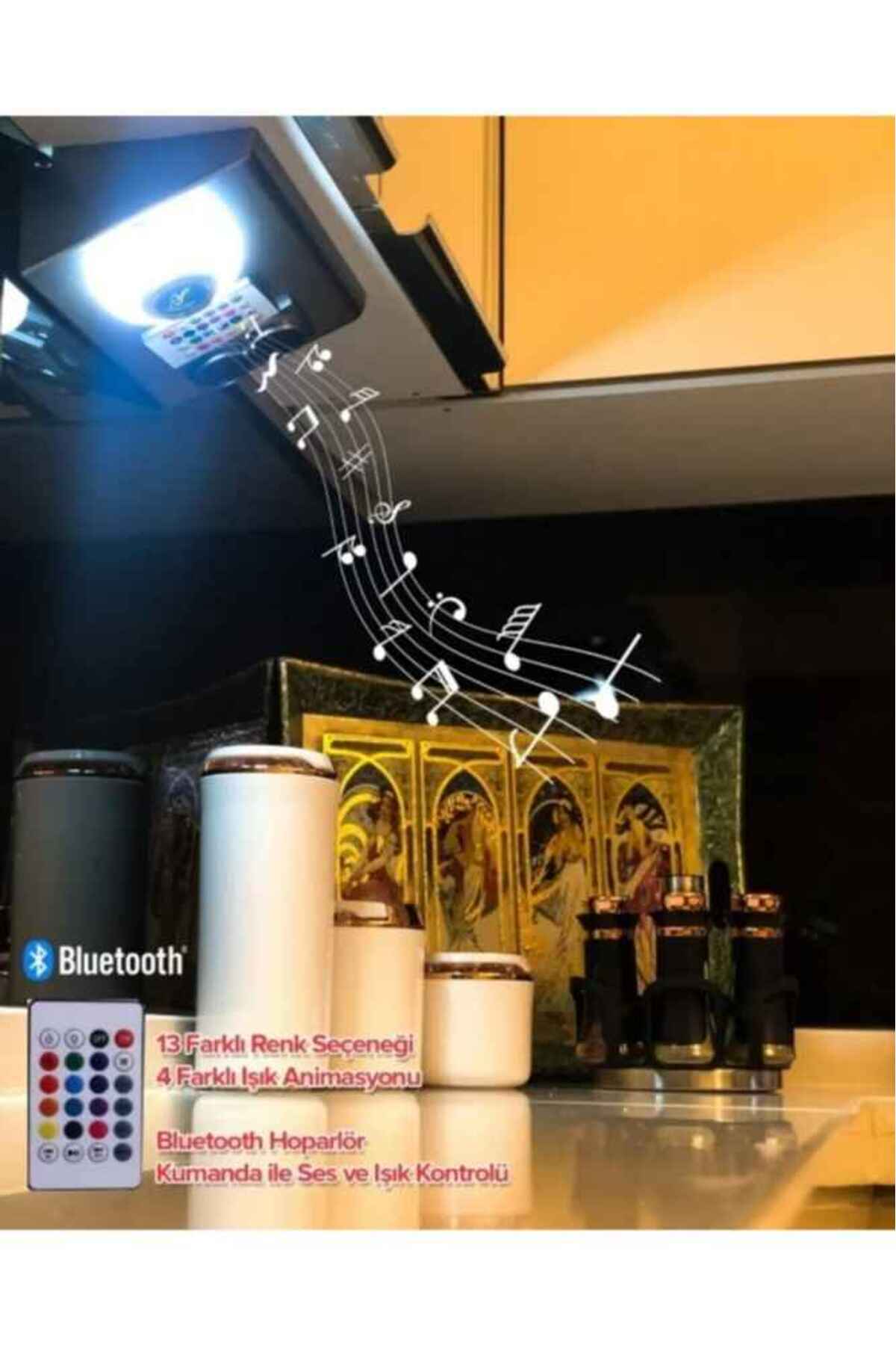 Teknoloji Elektrik Dolap Ve Tezgah Altı Led Bluetooth Müzik Çalar Sese Duyarlı Prizmatik Kablolu Venüs Gri