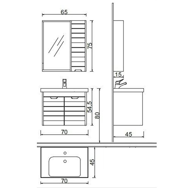 Denko MOSTAR SERİSİ 70 cm MDF BANYO DOLABI TAKIMLI