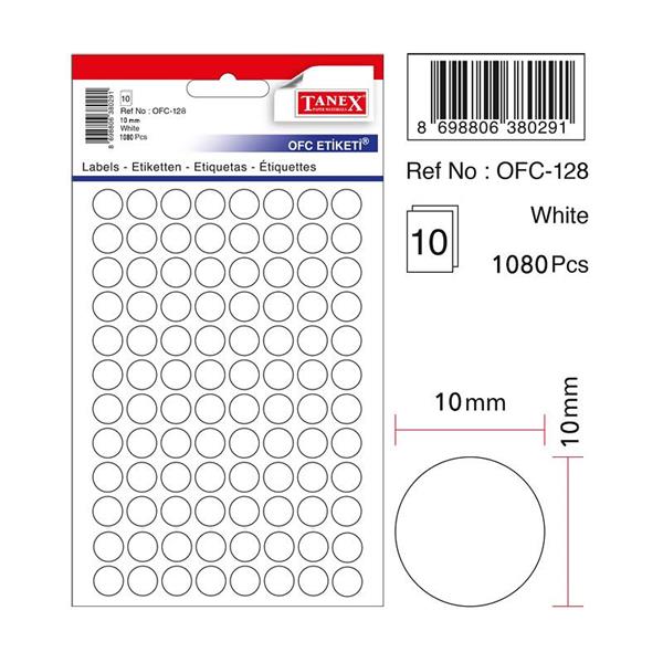 Tanex Ofc-128 Beyaz-White Yuvarlak Ofis Etiketi 10 mm 10 Syf-1080 Adt