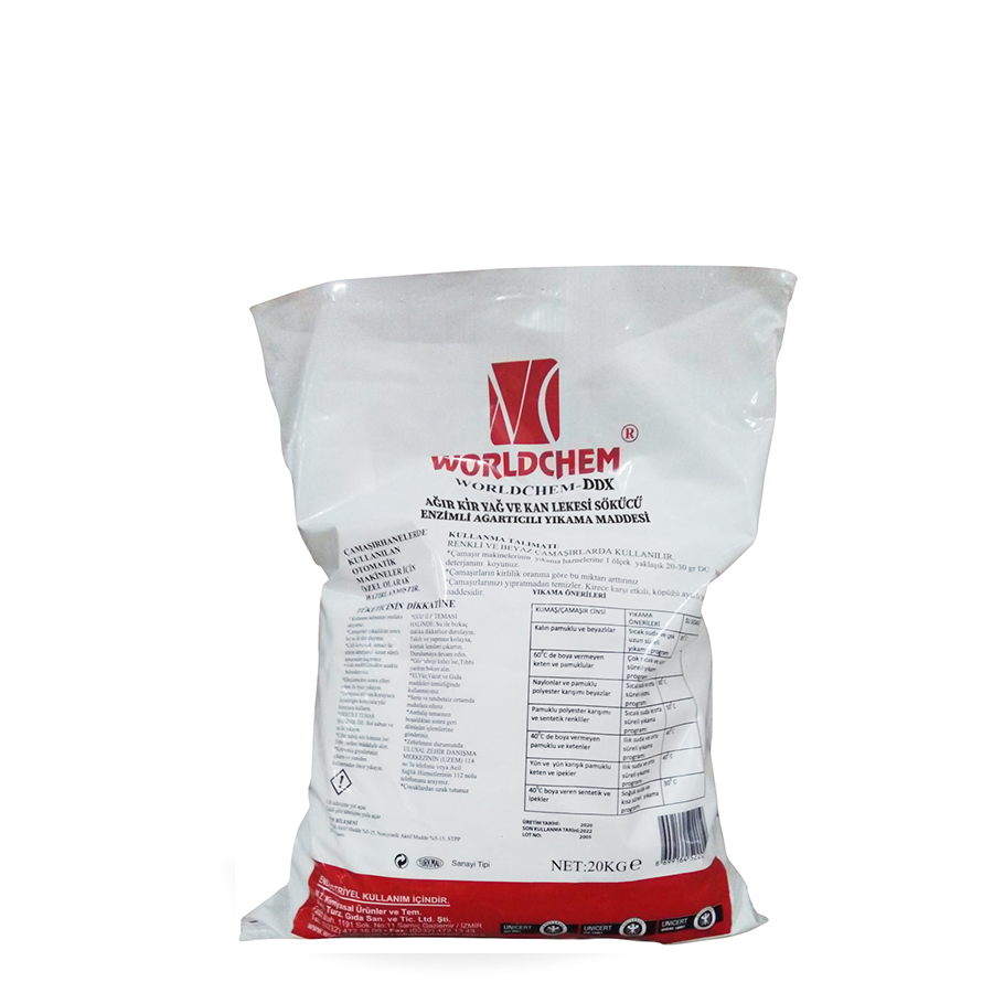 Worldchem Ddx Ağır Kir Ve Kan Lekesi Sökücü Enzimli Ağartıcılı Yıkama Maddesi 20 Kg