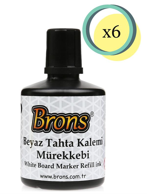Brons Beyaz Tahta Kalemi Mürekkebi 100 cc 6 Adet Siyah