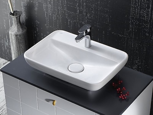 Turkuaz Seramik Lal 60 Tezgah Üstü Çanak Lavabo 60 x 42 cm (Lavabo Tıpası Dahil)