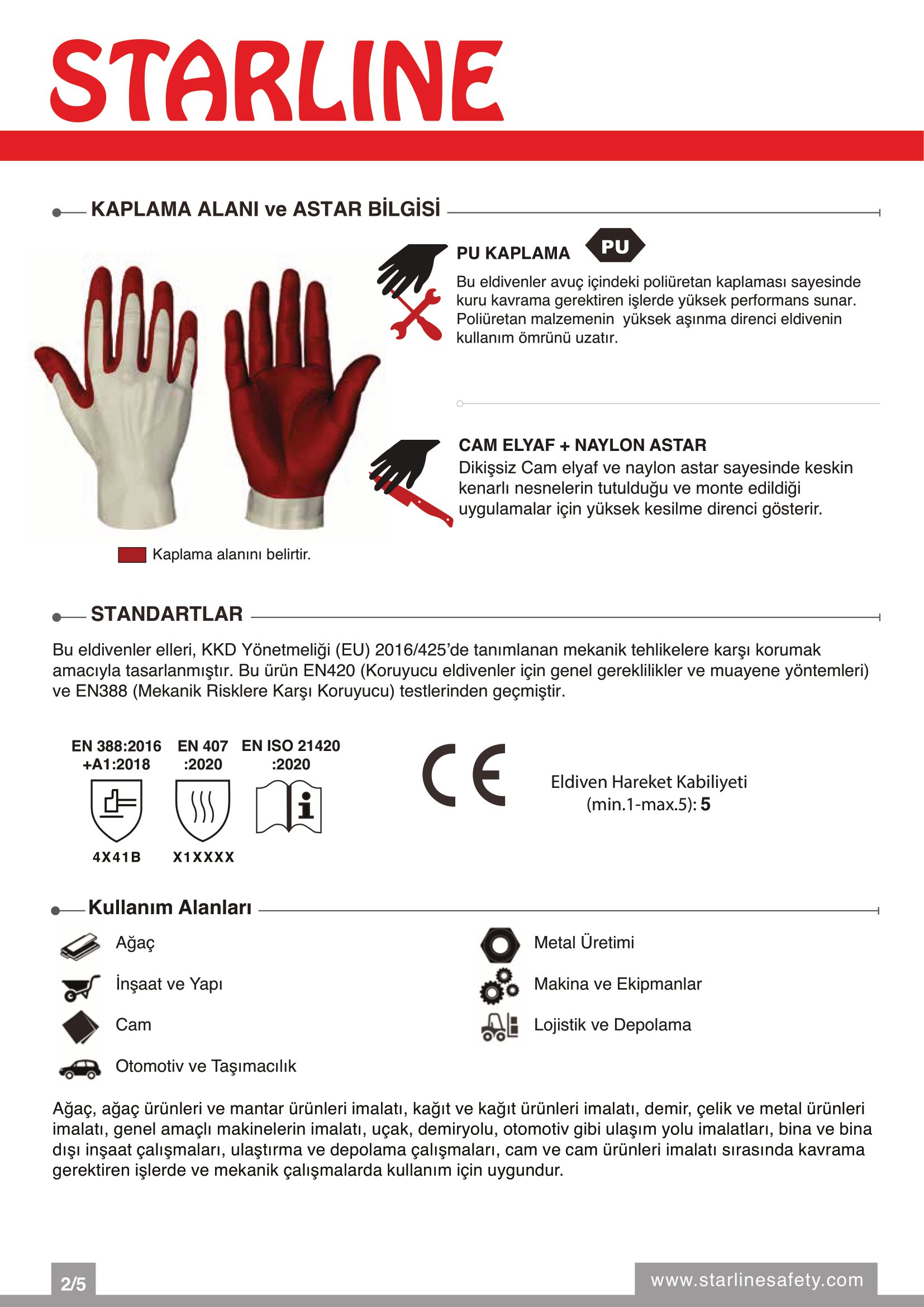 Starline E-53 Kesilmeye Dirençli ve Antibakteriyel PU Gri Eldiven (7/S Beden)