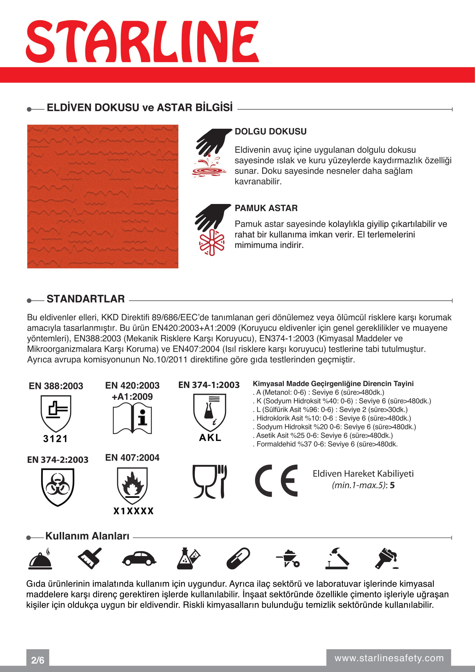 Starline E-530 Yüksek Dereceli Kimyasallara Karşı Dirençli Turuncu Eldiven (6-6.5/XS Beden)