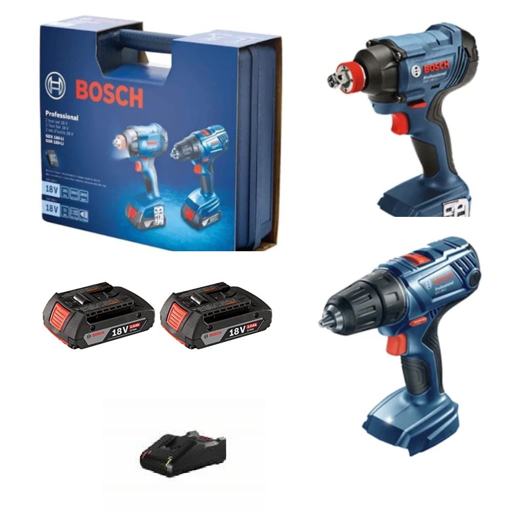 Bosch Profesyonel GSR 180-LI + GDX 180-LI 18V 2.0 Ah Çift Akülü Set