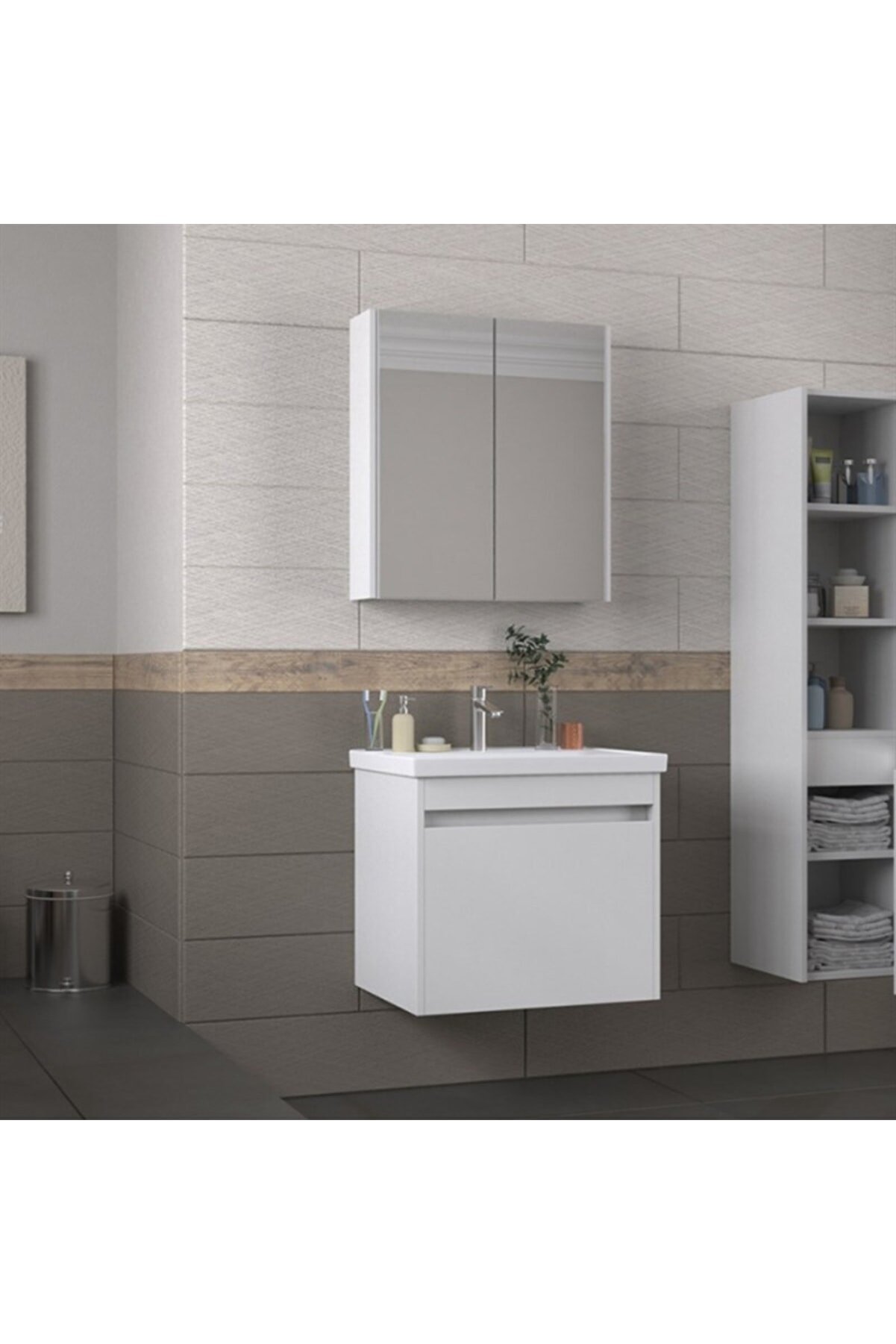 BİANİ KONAK 65 cm MAT BEYAZ BANYO DOLABI