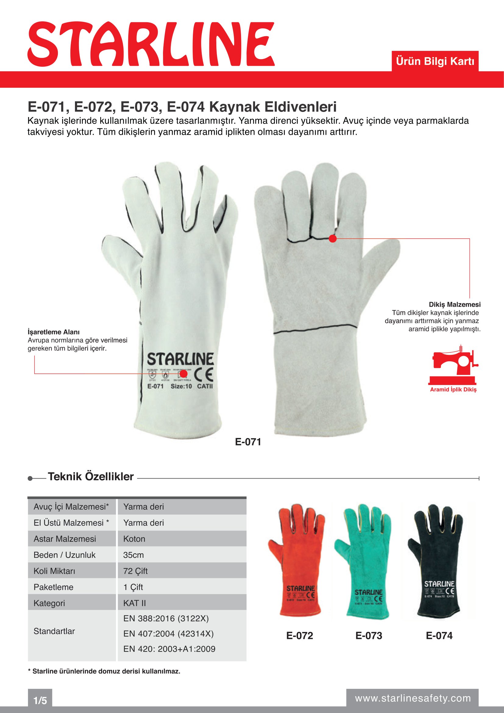 Starline E-074 Yarma Deri ve Aramid İplikli Yanma Direnci Yüksek Siyah Kaynak Eldiveni (10/XL Beden)