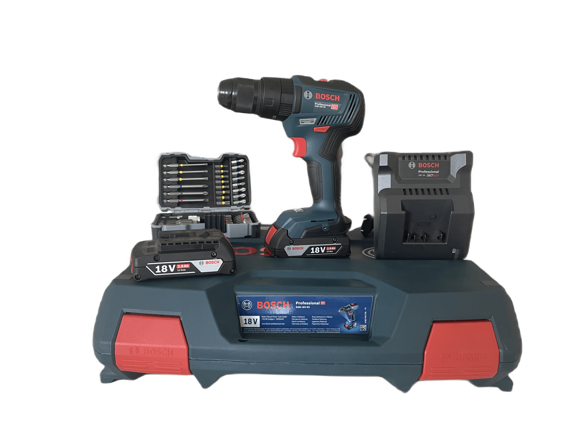 Bosch Professional GSB 18V-50 2x2.0 Ah 18 Volt + 43 Parça Vidalama Ucu Seti
