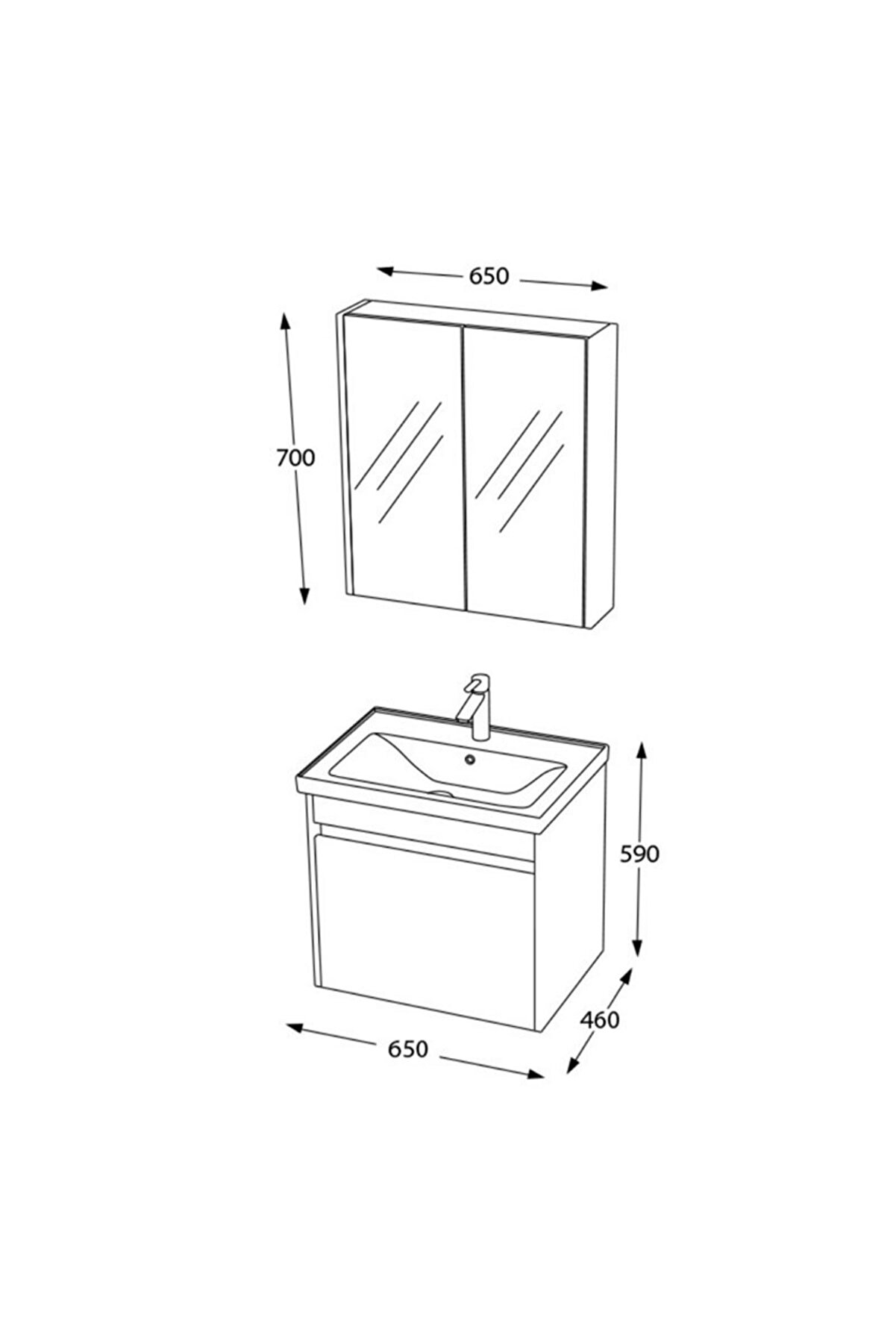 BİANİ KONAK 65 cm MAT BEYAZ BANYO DOLABI