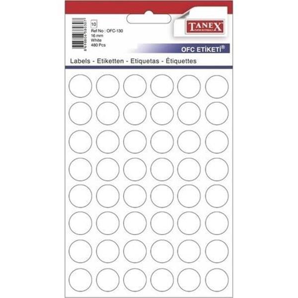 Tanex Ofc-130 Beyaz Yuvarlak Ofis Etiketi 16 mm 10 Syf-240Adt