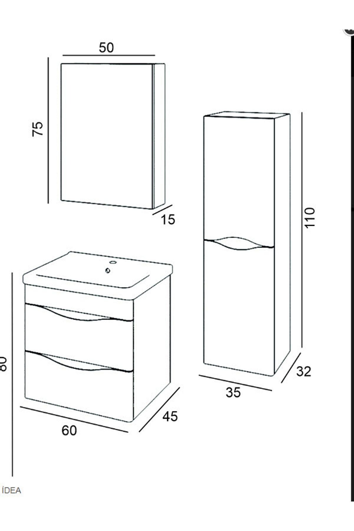 Denko İdea 80 cm Beyaz ud Banyo Dolabı ve Boy Dolap