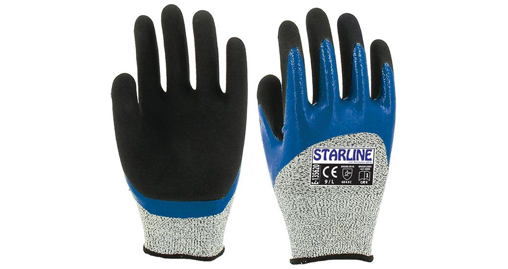 Starline E-135620 Kesilmeye Dirençli ve Sıvı Geçirmez Nitril+Kumlu Nitril Mavi-Siyah Eldiven (8/M Beden)