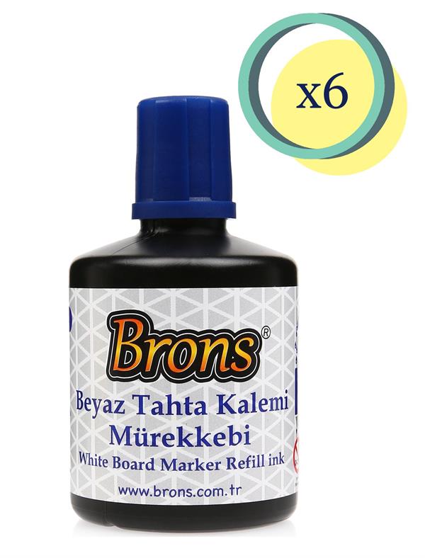 Brons Beyaz Tahta Kalemi Mürekkebi 100 cc 6 Adet Mavi