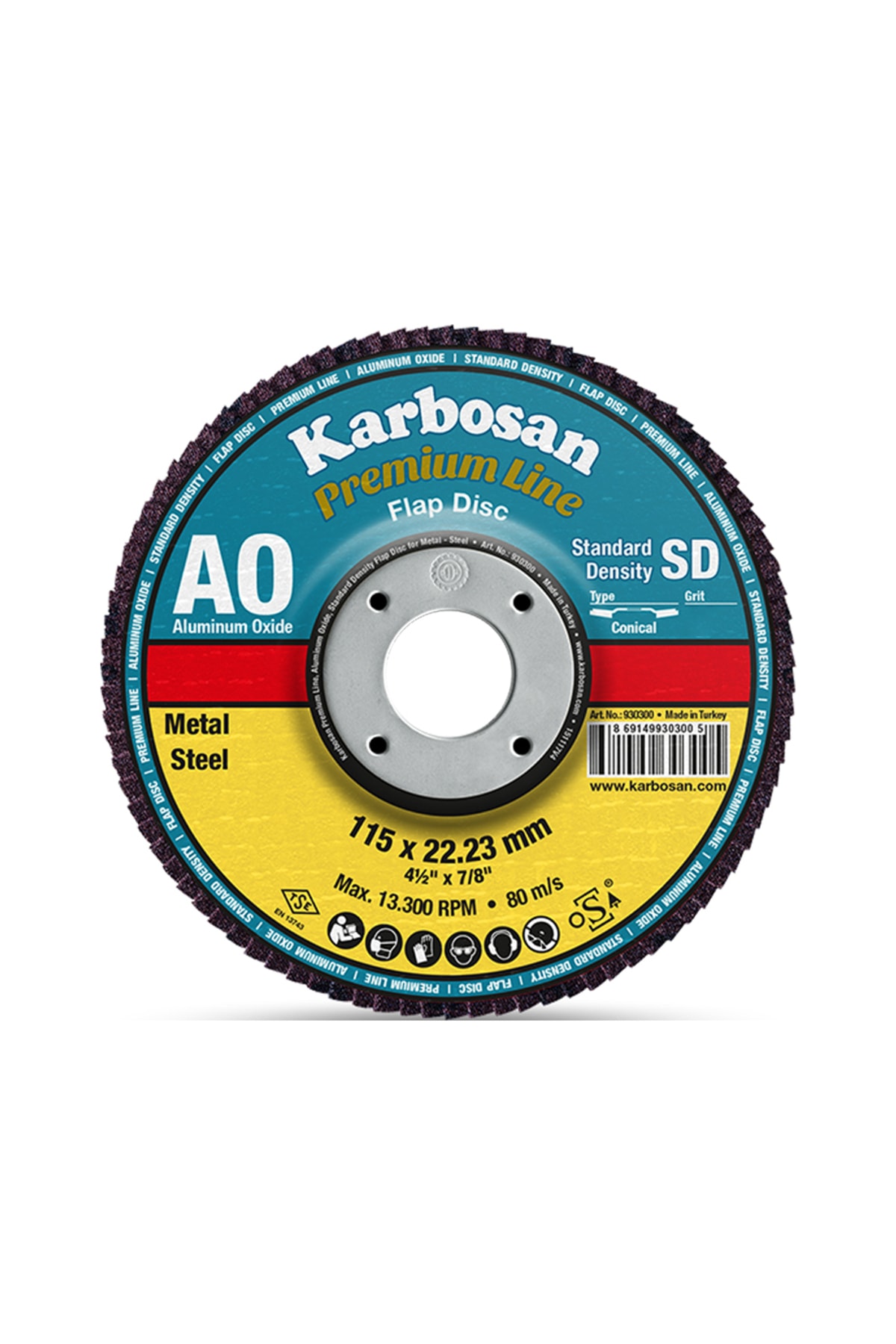 Karbosan 115X22.23 Alüminyum Oksit Ao Flap Disk 60 Kum 10 Adet