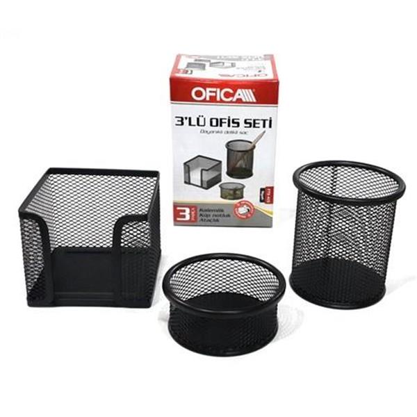Ofica 3 lü Masaüstü Perfore Set Kalemlik + Küpnotluk + Ataçlık