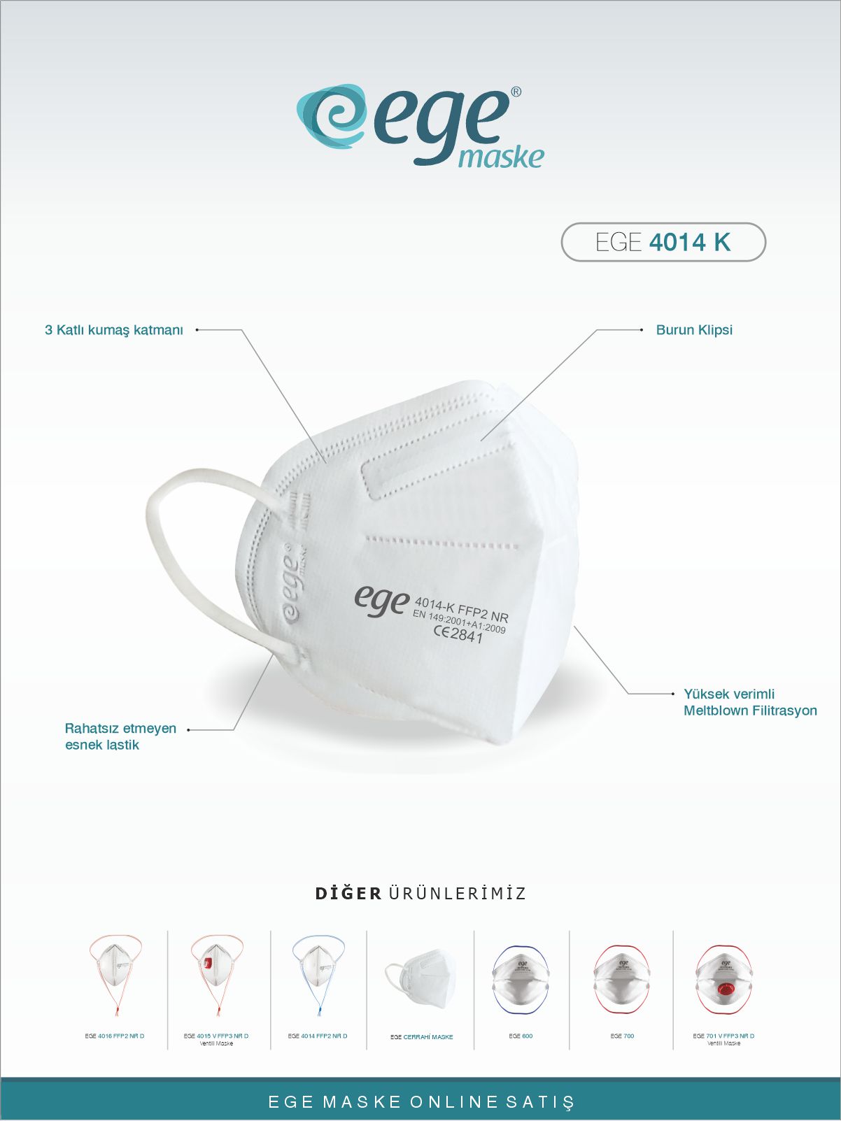 EGE 4014-K FFP2 Beyaz Maske 650 Adet