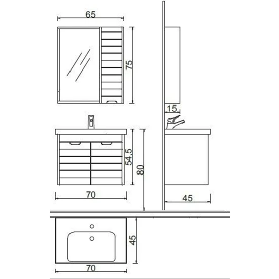 Denko Mostar Serisi 70 cm Mdf Banyo Dolabı Takımlı