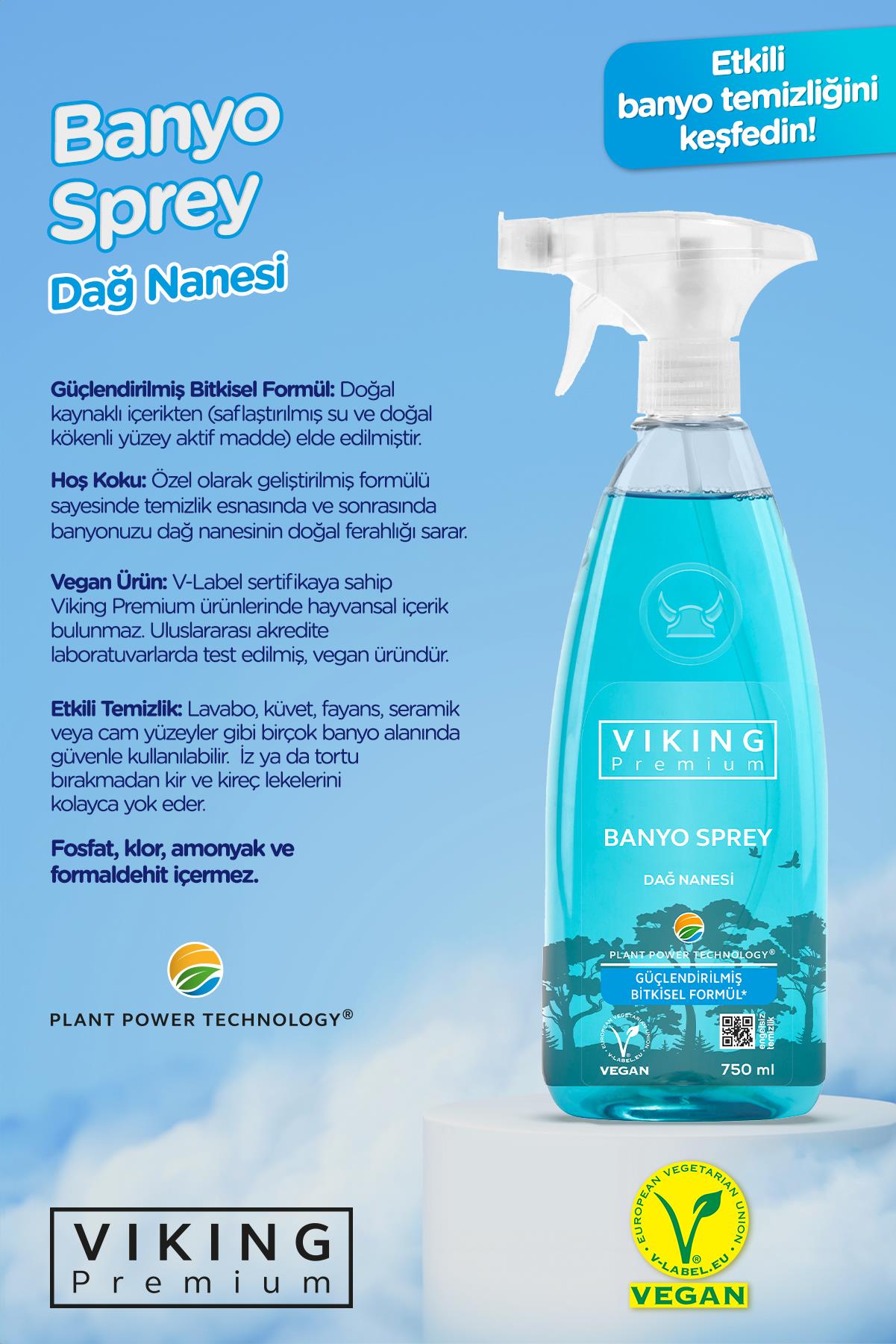 Viking Premium 2'Li Çok Amaçlı Yüzey Temizleyici Banyo Dağ Nanesi Paket 750 Ml X 2 Adet
