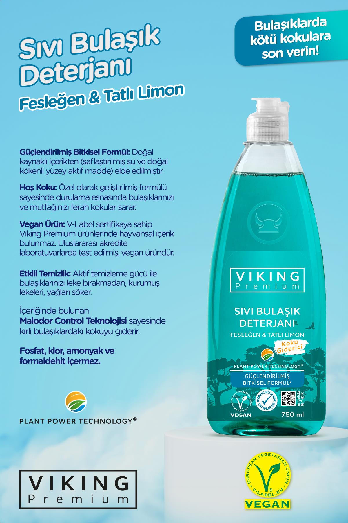 Viking Premium Bulaşık Deterjanı Orman Meyveleri&Fesleğen Limon&Nergis Bergamot 750 Ml 3 Adet