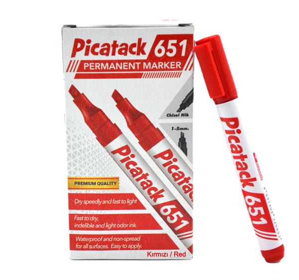 Picatack Permanent Kalıcı Markör Kalem Kesik Uç 1-5 mm Kırmızı 10 Lu