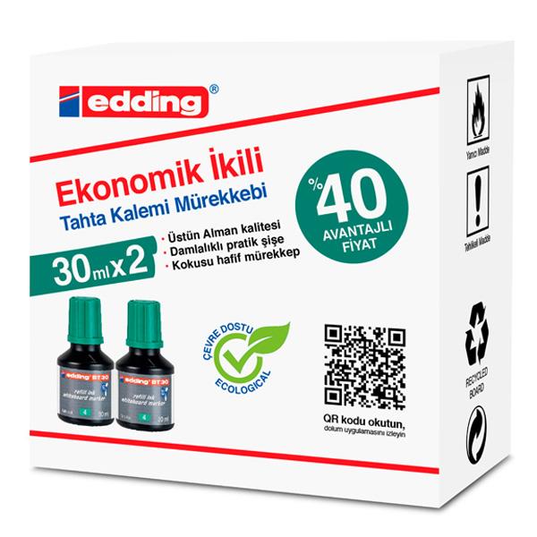 Edding BT30 Yeşil 30ml 2li Ekonomik Tahta Kalemi Mürekkebi
