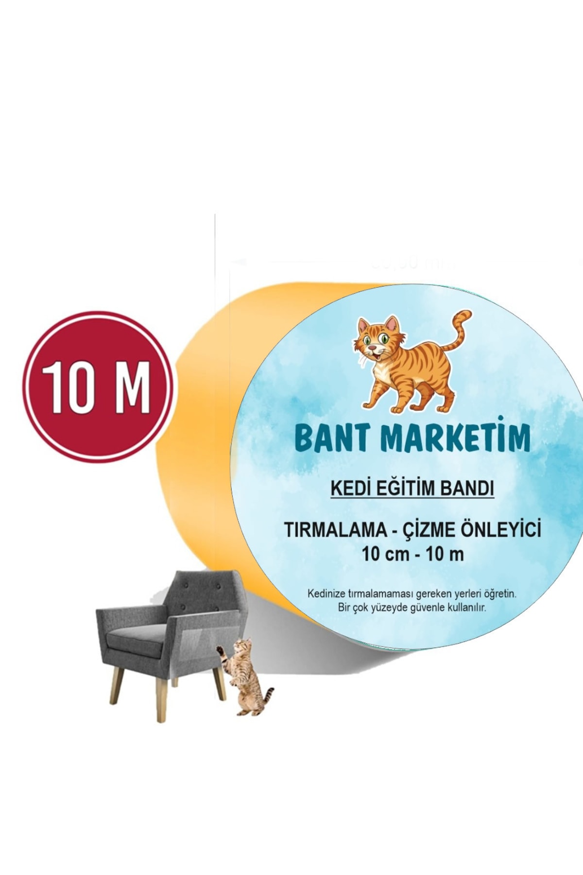 BantMarketim Kedi Caydırıcı Eğitim Bandı, Mobilyalar Için Tırmalamaya Karşı Önleyici, %100 Şeffaf10 Cm X 10 Mt
