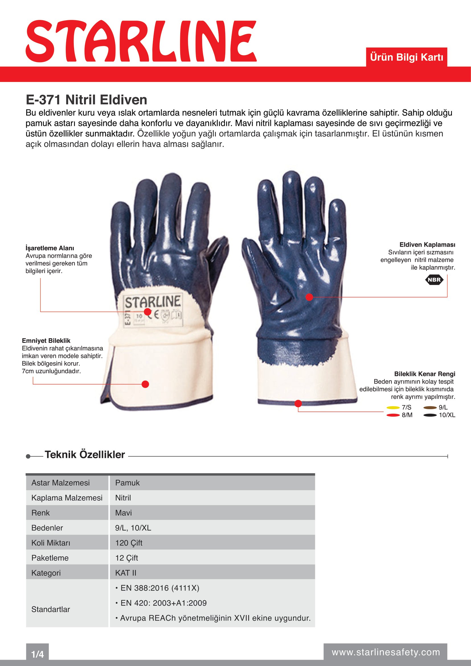 Starline E-371 Genel Amaçlı Petrolcü Tip Koyu Lacivert Nitril Eldiven (9/L Beden)