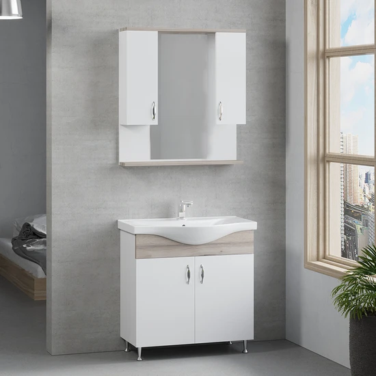 DENKO TREND SERİSİ 80 cm MDF BANYO DOLABI TAKIMI + SERAMİK LAVABO