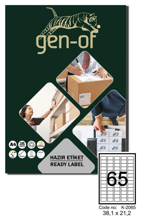 Gen-Of Gk-2065 Laser Etiket 38,1 X 21,2 100 Sayfa6500 Etiket