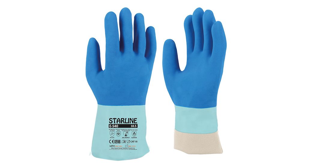 Starline E-540 Yüksek Dereceli Kimyasallara Karşı Dirençli ve Isıya Dayanaklı Mavi Eldiven (6-6.5/XS Beden)
