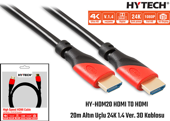 Hytech HY-HDM20 HDMI To HDMI 20m Altın Uçlu 24k 1.4 Ver 3d Kablosu