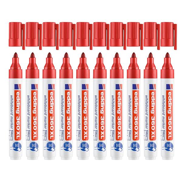 Edding 360 XL Doldurulabilir Beyaz Tahta Kalemi 10 Set Kırmızı