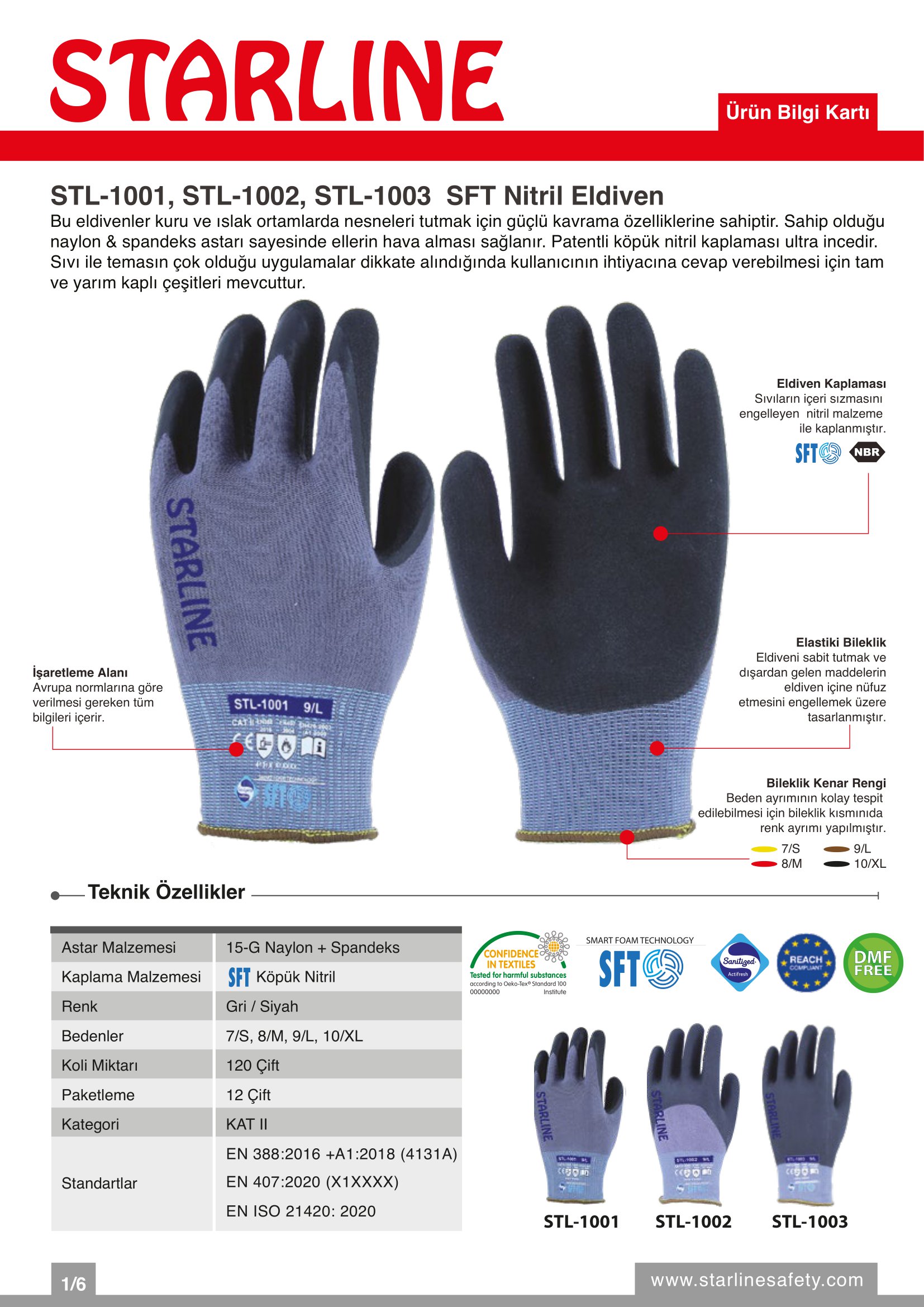 Starline Stl 1003 Genel Amaçlı Gri Siyah Sft Köpük Nitril Eldiven 7/S Beden