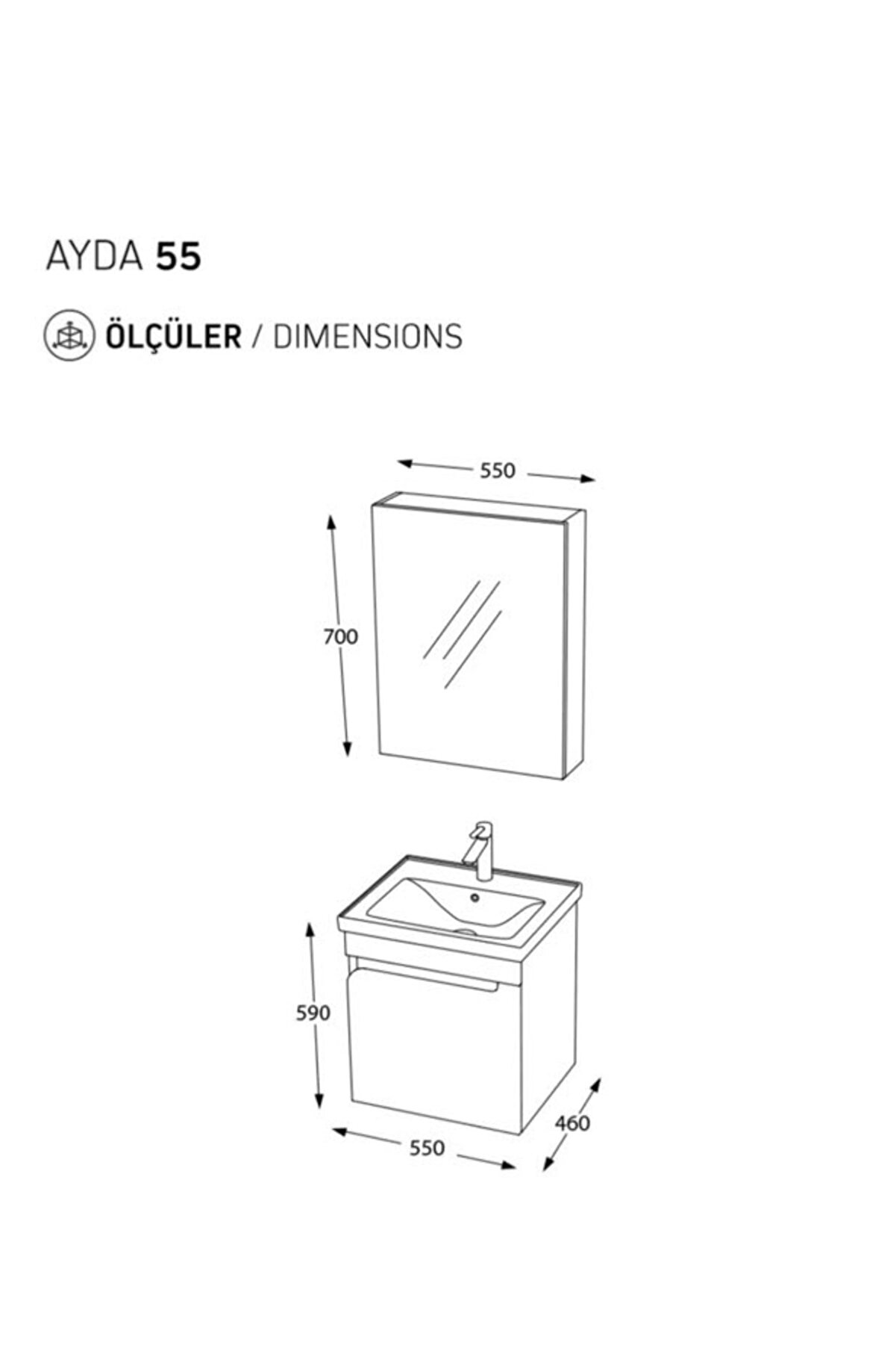 Biani Ayda 55 cm Poplar Banyo Dolabı