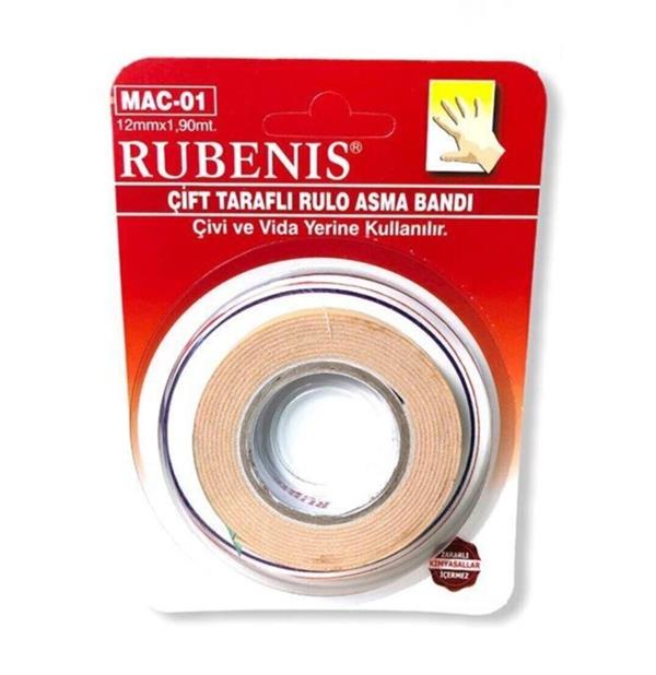 Rubenis Çift Taraflı Rulo Asma Bandı 12 mm x 1,90 Mt