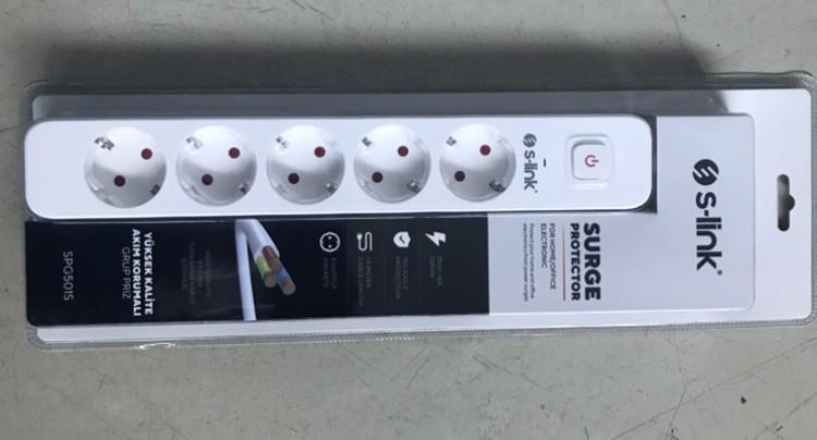 S-Link SPG501S 1.5m 1.5mm 100 yüzde Bakır 750 Joule 5 li Anahtarlı Akım Korumalı Priz